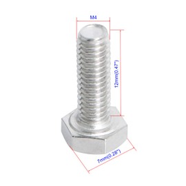 Aopin M4 x 12mm Hex Bolt Screw Grade 6.8 Stainless Steel, Fasteners Fully Machine Threaded SUS304 50 PCS