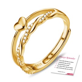 YOKIKA 14K Gold Plated Rings for Women Girls Adjustable Stacking Heart Thumb Gold Ring with Cubic Zirconia Eternity Wedding Promise engagement rings for lady Birthday Christmas