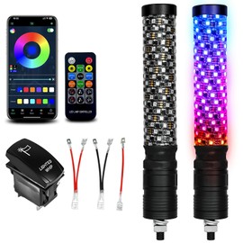 VI9000 2 Pack 1FT Fat Whip Lights, LED Whip Lights with App & Remote Control, Spiral RGB Chasing Lighted Antenna Whips with Rocker Switch, Music Whip Light for SXS UTV ATV RZRCan-Am X3 Off-Road