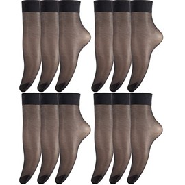 BANANALU 12 Pairs of 20 Denier Fine Nylon Socks Bulk Pack, Nero 12 Pairs