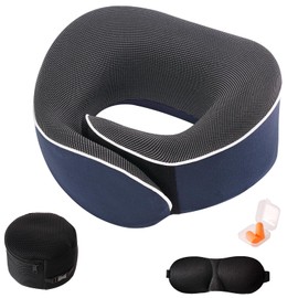 Tri-tra Travel Pillow,Neck Pillow Memory Foam 360 Degree Support Pillows,Travel Neck Pillow Comes with Eye Masks,Earplugs,Ideal Accessory for Airplanes Offices and Cars (Navy Blue)