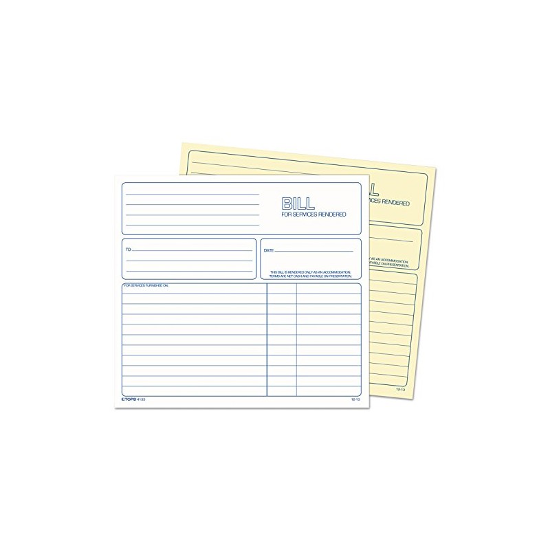 TOPS 2-Part Carbonless Bill for Services Rendered Book, 8.5 x