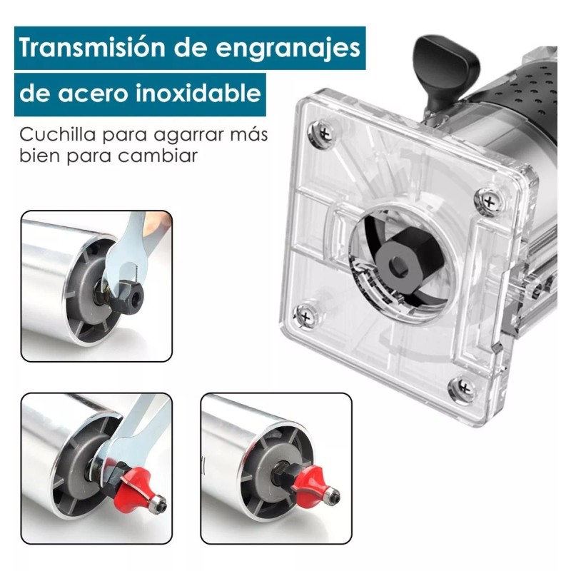 Burkey Router Madera Recortadora Rebajadora 800w 15 Brocas Carburo