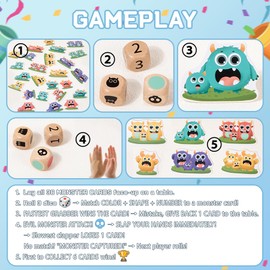 TXTLDB Fun Monster Hunt Kids Card Game for Ages 3+ Family Speed Matching Game with 36 Monster Cards & Dice Educational Party Favors for Hand-Eye Coordination