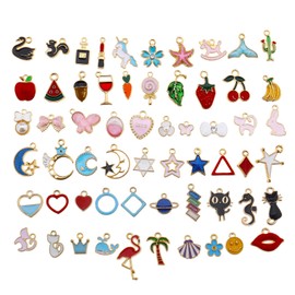 Create idea 60pcs Enamel Charms Pendants Findings Assorted Set Craft Supplies for Necklace Bracelet Ankle Earring Jewelry DIY Making