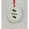 Oma Holly Berries White Circle Disk Porcelain Christmas Ornament