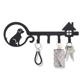 SwirlColor Key Hooks Wall Mounted, 4 Hooks Dog and House Decorative Key Holder for Wall Door Room Kitchen Black Wall Hook
