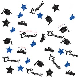 Buntes Konfetti mit Aufschrift "Congratulations on Graduation" 2025, blaue und schwarze Konfetti-Dekoration, geeignet für Kindergarten, Vorschule, High School und College-Abschluss