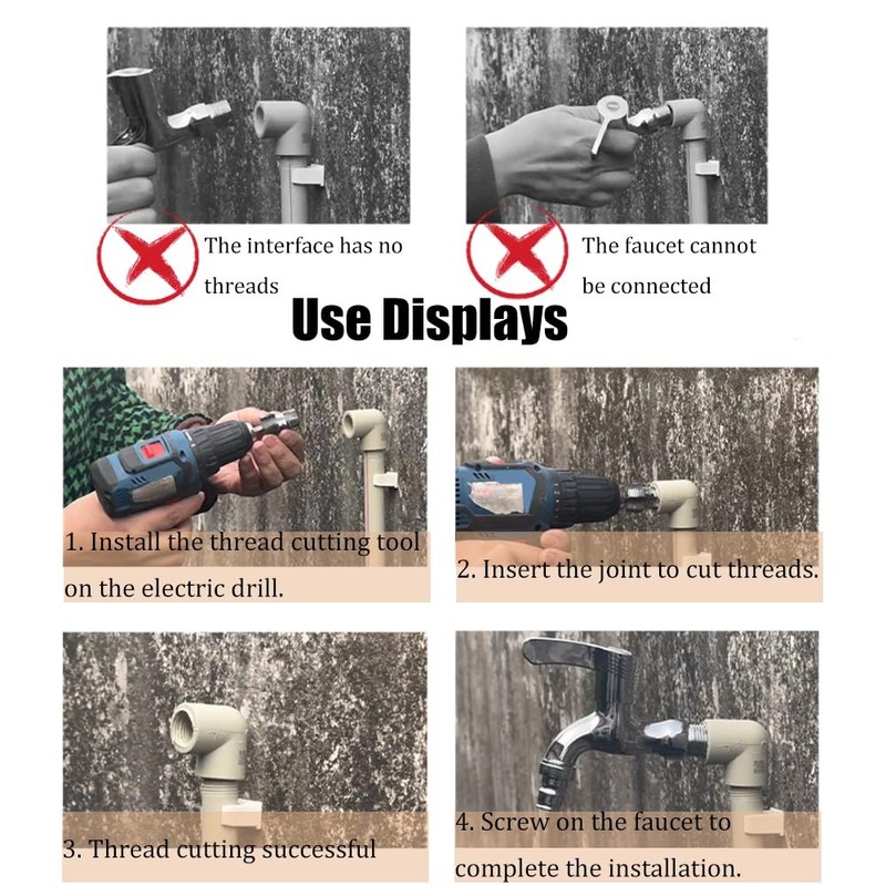 Electric Drill Compatible Pvc Pipe Threader Kit Featuring Various Including