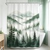 Dark Green Misty Pine Forest Shower Curtain Mountain Foggy Scenery,70x70IN