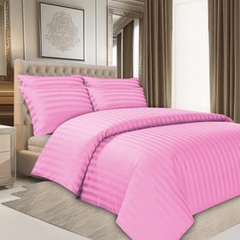 Pamposh Satin Stripe Double Duvet Set - Premium Hotel Quality Quilt Cover Bedding Sets - Hypoallergenic Ultra Soft Microfiber Bed Linen