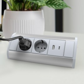 Aluminium Power Strip 2-Way I USB-A USB-C I White/Silver