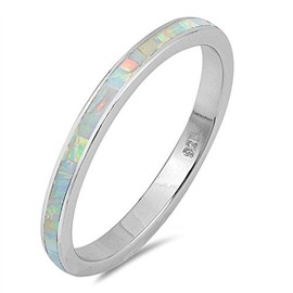White Simulated Opal Eternity Stackable Ring New .925 Sterling Silver Band Size 5
