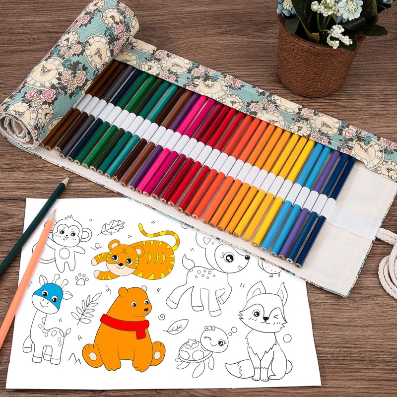 Newellsail Pencil Roll 72 Holes Canvas Rolling Pencil Case Portable