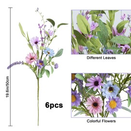 Minnhua 6 Pcs Daisy Flowers Artificial Silk Spring Flowers Colorful Fake Wildflowers Bouquet Faux Flower Stems Arrangements for Home Indoor Outdoor Table Centerpieces Vase Decor 19.6in