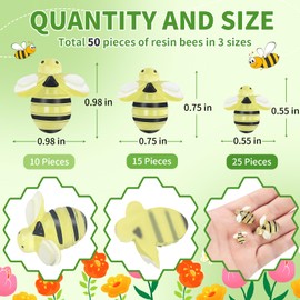 50PCS Bumble Bee Decor, Luminous Honey Bees for Crafts, Mini Resin Bees for Embellishments and Bee Decorations for Party