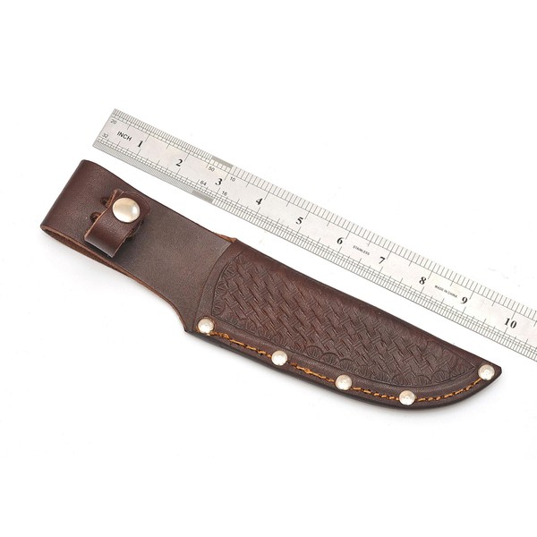 Genuine Leather Knife Sheath for Fixed Blade 6 Inch Knives - Brown Basket Weave Sheaths with Belt Holder
