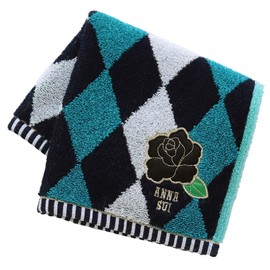 Anna Sui 109307-0010-01 Large Towel Handkerchief (Approx. 11.0 inches (28 cm), Rose Applique (Blue) Women's Towel, Hand Towel, Approx. 11.0 inches (28 cm), blue