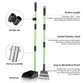 Dog Pooper Scooper, Dog Poop Tray and Rake Set, Pet Waste Removal Scoop with Long Handle for Medium Small Dogs Heavy Duty - Use on Grass, Dirt or Gravel