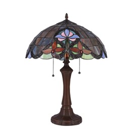 Chloe Lighting Monroe Victorian Tiffany-Style Dark Bronze 2 Light Table Lamp 16" Wide