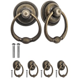 Fuxxer® 4 x Antique Drawer Handles Ring Eyelets Iron Handles Brass Bronze Design 37 mm