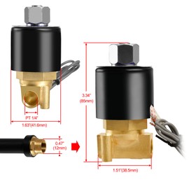 Heschen Brass Electric Solenoid Valve, 2W-025-08K, PT1/4", DC12V, Direct Action Water Air, Normally Open Replacement Valve