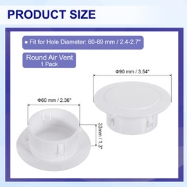 PATIKIL Round Air Vent 2.4" (60mm), PP Vent Cover Fit for 2.4-2.7" Hole for Bathroom Office Kitchen Bedroom Ventilation, White