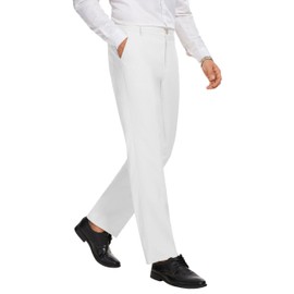 Tapata Men's Linen Dress Pants Straight Leg Drawstring Elastic Waist Regular Fit Trousers for Work Business, White, 34W x 30L