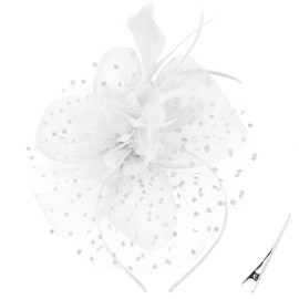 DRESHOW Fascinators Hat Feather Headband Women's Fascinators Tea Party Headwear with Clip Flower Head Band for Girls & Women