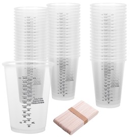 Sporgo Messbecher Epoxidharz Mischbecher: 50 Stück 240 ml Messbecher Klein mit 50 Stück Mischstäbchen, Wiederverwendbarer Messbecher mit Skala für Flüssigkeiten, Mischen von Harz, Farbe, Pigment