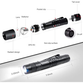 RISEMART Pocket Torch, 4 PCS 3.5" Mini Torches, Ultra Bright Small Torch, Waterproof Pencil Torch Flashlight with Pocket Clip for Hiking, Camping, Hunting, Fishing