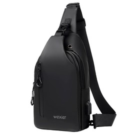 A-QMZL Backpack with Shoulder Strap for Men Waterproof Shoulder Strap Sling Bag Small Crossbody Bag with USB Charging Port for Trekking Travel School Work Black, black, Casual USB chest pocket