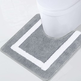 Famibay Pedestal Mat Non Slip U Shape Toilet Mat Machine Washable Toilet Bath Mat Water Absorbent Microfiber Bathroom Floor Mat Carpet for Toilet Bathroom