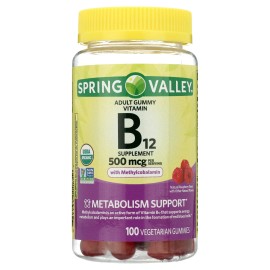 Spring Valley Vitamin B12 Gummies 500 mcg 100 count Organic for metabolism