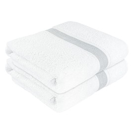 SUSSEXHOME Hotel-Quality 2 x Large Bath Towels - Ultra-Absorbent 100% Natural Cotton Bath Sheet Towels for Bathroom - 35 x 67 Inches Bordered Design Plush Thick Luxury Bath Towels