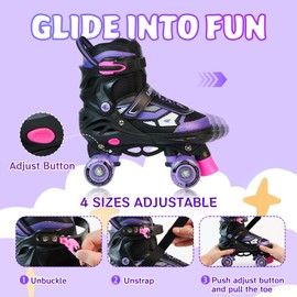 LEVYTEMP Roller Skates for Boys Girls Kids, 4 Size Adjustable Quad Skates with All Light Up Wheels for Beginners Indoor Outdoor Sports