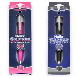 Helix Oxford Premium Graphite and Pink Barrel Ballpoint Pen 1.0mm Tip Black Ink Pack of 2