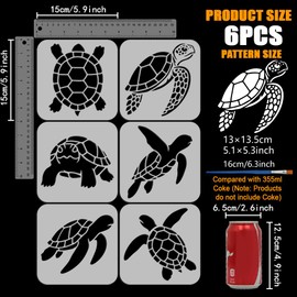 FINGERINSPIRE 6PCS Turtle Stencils with 1Pc Plastic Paint Brush 5.9x5.9inch 6 Styles Brazilian Turtle Stencils Animal Theme Template for Painting on Wall Wood Furniture DIY Home Decoration