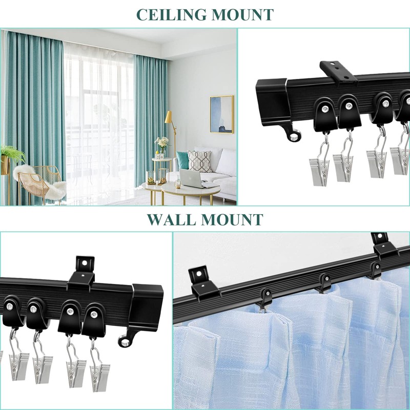 Ceiling Curtain Track, Flexible Bendable Curtain Track 10 Ft Black