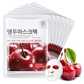Shefave Sheet Mask, Korean Rice Mask, Rice Cloth Masks, Pack of 5, Rice Essence Face Mask, Korean Face Mask Sheets, Nourishing Mask Beauty, Even Skin Tone, Hydrating Mask Rice Masks (M, Cherry)