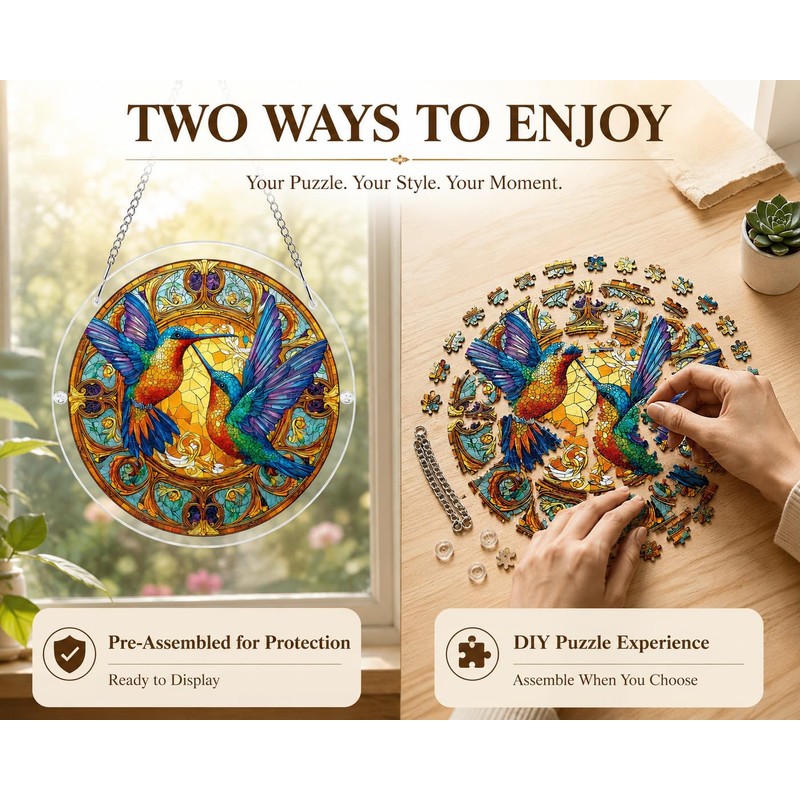 Hummingbird Acrylic Puzzle Suncatcher, 83PCS Window Hanging Decor