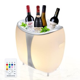 FUYO LED Ice Bucket with Speaker - 5L Portable Cooler, Twin Pairing System, 7 RGB Colors & Remote, IP44 Water-Resistant for Pool, Garden Parties, Home, Bar