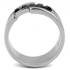 YourJewelleryBox Signet Pinky Band Simulated Diamond Mens Ring Black Stainless Steel Onyx Size V tk3284