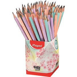 Maped - Graphite Pencils HB #2 Black'Peps Pastel - Pastel Wood Pencils with Eraser - Triangle Ergonomic Shape - Multicoloured - Pot of 72 Pencils HB No. 2