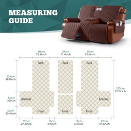 Ruaozz Waterproof Loveseat Recliner Cover with Console Non-Slip Reclining Couch Covers Split Sofa Slipcovers with Elastic Straps Furniture Protector for Kids, Dogs, Pets (Coffee, 2 Seater)