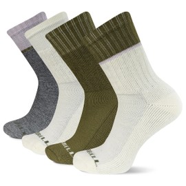 Merrell Adult's Men's and Women's Thermal Hiking Crew Socks-4 Pair Pack-Unisex Arch Support Band and Wool Blend, Gray Assorted, Small-Medium