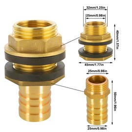 Brass Tank Duct with Spout, Rain Barrel Feed-Through 1 Inch Male Thread x 3/4 Inch Female Thread with Hose Nozzle 25 mm Hose Connection for Rain Barrel, Water Tanks, Cisterns
