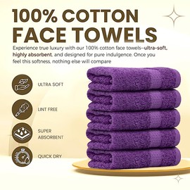 Towelogy® Cotton Face Cloths - Super Soft, Ultra Absorbent & Non Abrasive Flannel Wash Cloths - Luxuriously Plush and Large 33x33cm Face Towels for Ultimate Luxury (Purple)