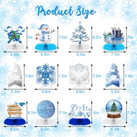 WEEPA 12 Pcs Snowflake Christmas Party Supplies Winter Wonderland Party Decorations Blue White Snowflake Honeycomb Centerpieces Table Decorations for Christmas Holiday Winter Birthday Party Supplies