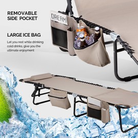 VINGLI Oversized Tanning Chair with Face Hole & Carrying Bag, Beach Lounge Chair Outdoor for Adults, Folding Lounge Chair for Sun Tanning, Laying Out Chairs for Tanning Lounger Outside, 475lbs, Beige